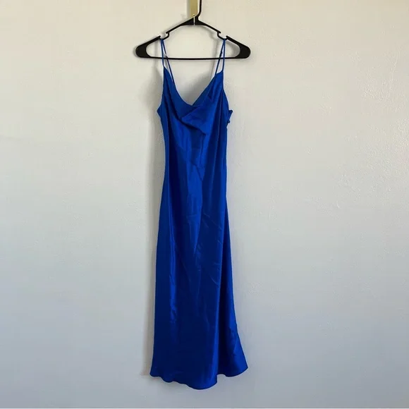 ALLEN SCHWARTZ Celia 100% Silk Blue Cowl Neck Midi Dress - Picture 2 of 8